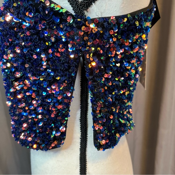 ZARA Sequined asymmetrical one shoulder crop top long sleeves size Medium NWT - Picture 8 of 15